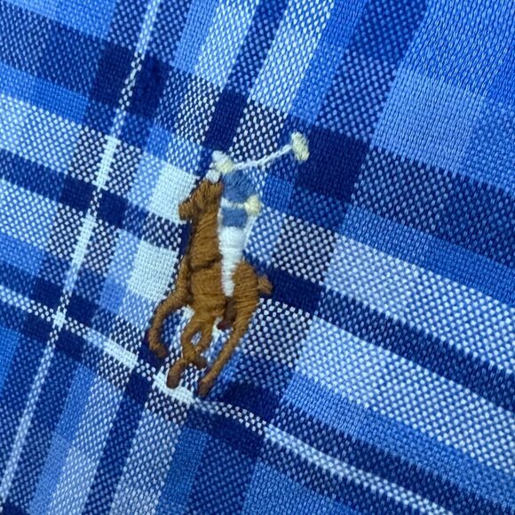 Ralph Lauren Blue Plaid Long Sleeve Button Down Flesh Colored Pony Size XXL - Picture 7 of 7